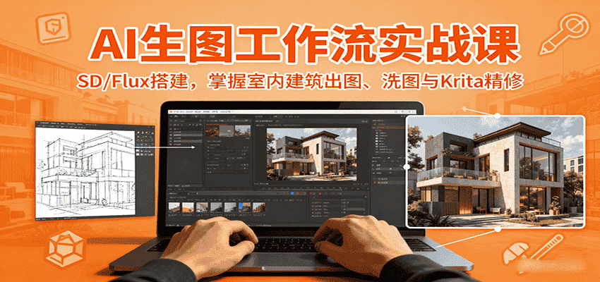 AI生图工作流实战课：SD/Flux搭建，掌握室内建筑出图、洗图与Krita精修-副业部