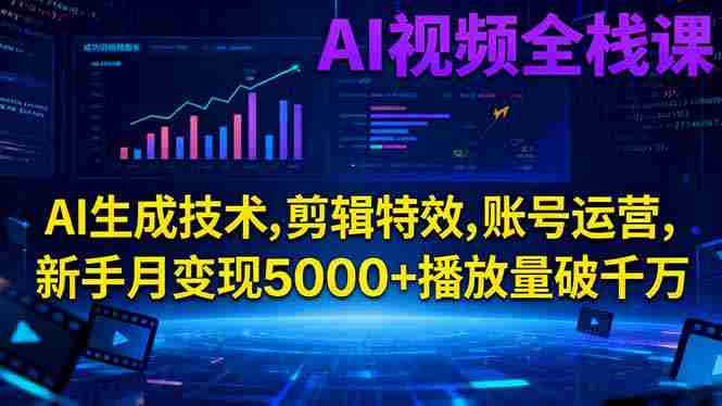 （16603期）AI视频全栈课:AI生成技术,剪辑特效,账号运营,新手月变现5000+播放量破千万-副业部