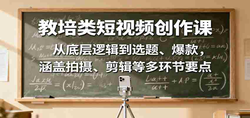 教培类短视频创作课:从底层逻辑到选题、爆款,涵盖拍摄、剪辑等多环节要点-副业部