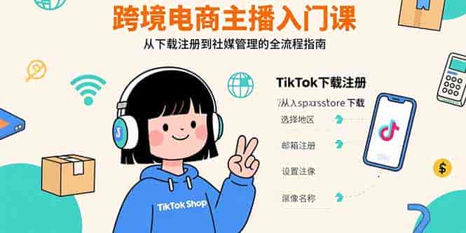 （15708期）跨境电商主播入门课，TikTok下载注册，支付工具配置，社媒账号管理全流程-副业部