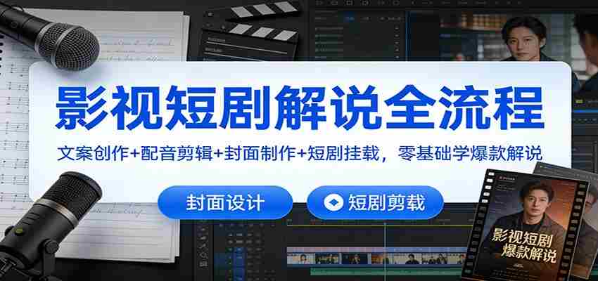 影视短剧解说全流程:文案创作+配音剪辑+封面制作+短剧挂载,零基础学爆款解说-副业部