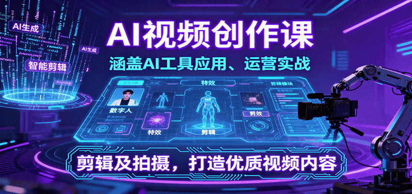 AI视频创作课,涵盖AI工具应用、运营实战、剪辑及拍摄,打造优质视频内容-副业部