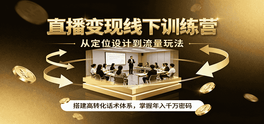 直播变现线下训练营，从定位设计到流量玩法，搭建高转化话术体系，掌握年入千万密码-副业部