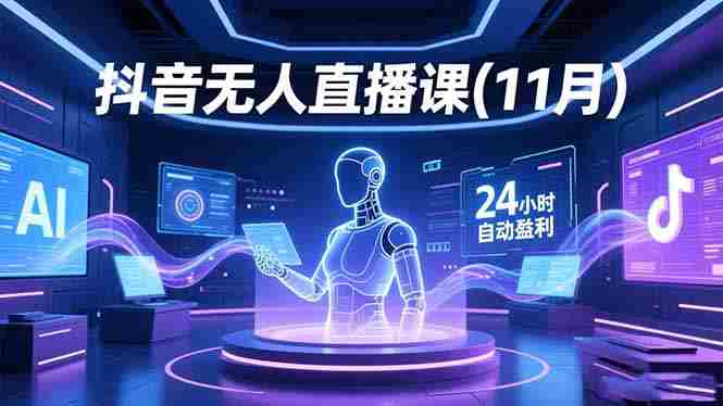 （16625期）抖音无人直播课(11月)，AI实景、数字人、绿幕、多种玩法、24小时自动盈利-副业部