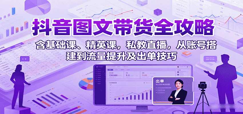 抖音图文带货全攻略:含基础课、精英课,私教直播,从账号搭建到流量提升及出单技巧-副业部
