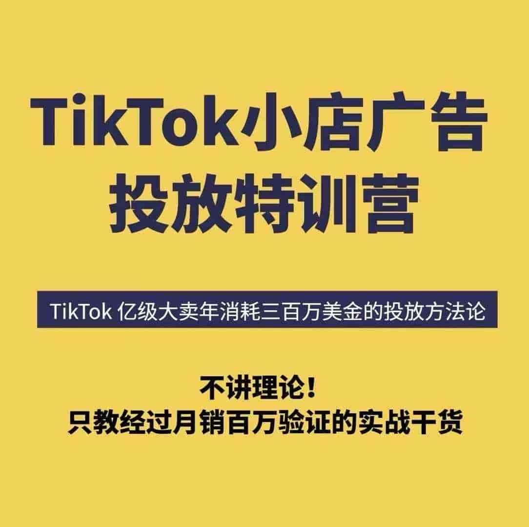 TikTok小店广告投放特训营，6天破局计划专治各种“投不动”，教你经过月销百万验证的实战干货-副业部