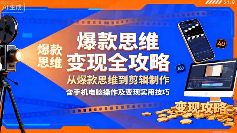 影视解说变现全攻略：从爆款思维到剪辑制作，含手机电脑操作及变现实用技巧-副业部