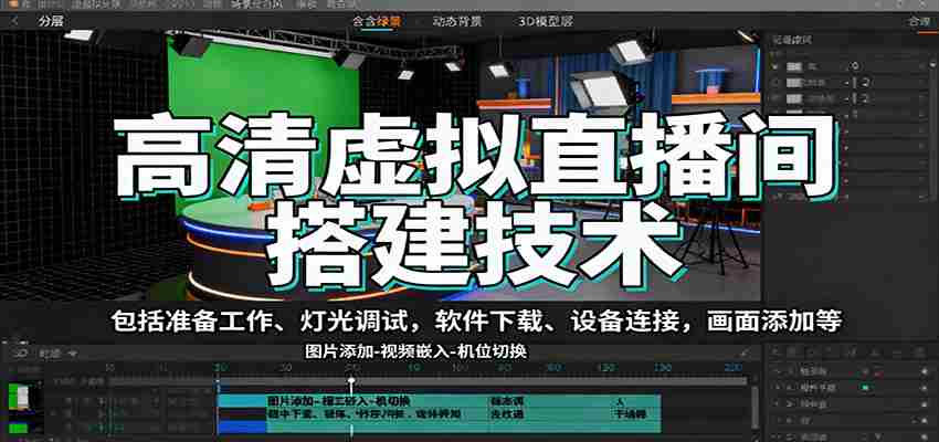 高清虚拟直播间搭建技术，包括准备工作、灯光调试，软件下载、设备连接，画面添加等-副业部