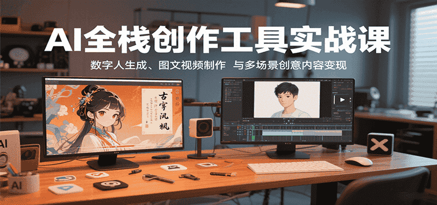 AI全栈创作工具实战课：数字人生成、图文视频制作与多场景创意内容变现
