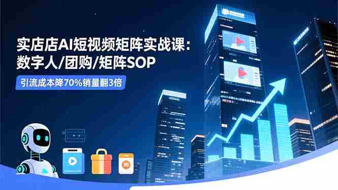 （16539期）实体店AI短视频矩阵实战课：数字人/团购/矩阵SOP，引流成本降70%销量翻3倍-副业部