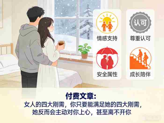 付费文章:女人的四大刚需,你只要能满足她的四大刚需,她反而会主动对你上心,甚至离不开你