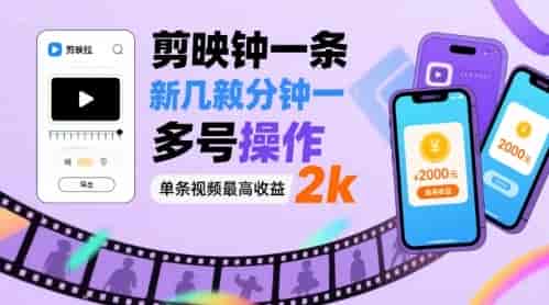 剪映拉新几分钟一条视频，可多号操作，单条视频最高收益2k-副业部