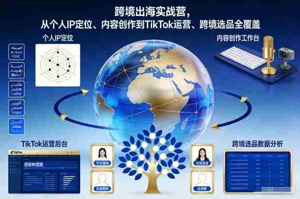 跨境出海实战营,从个人IP定位、内容创作到TikTok运营、跨境选品全覆盖