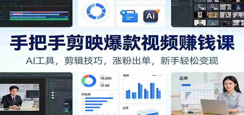 手把手剪映爆款视频赚钱课：AI工具，剪辑技巧，涨粉出单，新手轻松变现-副业部