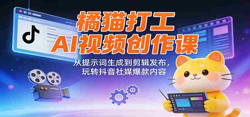 橘猫打工AI视频创作课:从提示词生成到剪辑发布,玩转抖音社媒爆款内容-副业部