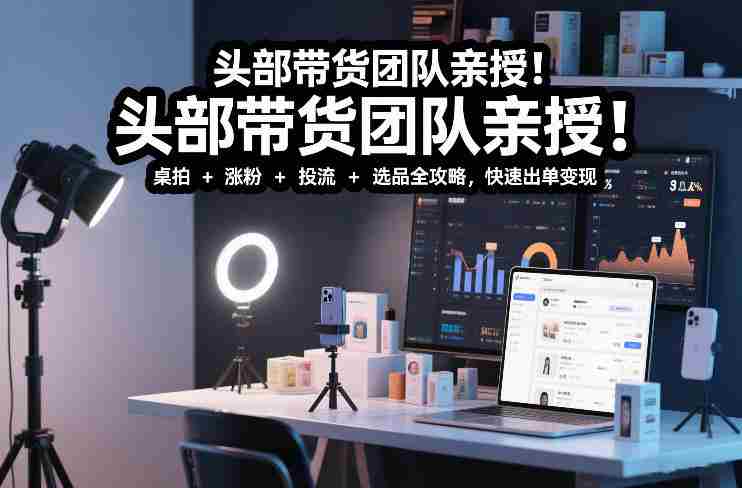 头部带货团队亲授！专业短视频实拍带货课：桌拍+涨粉+投流+选品全攻略，快速出单变现，月入2w+-副业部