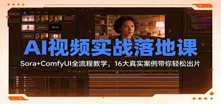 AI视频实战落地课:Sora+ComfyUI全流程教学,16大真实案例带你轻松出片-副业部