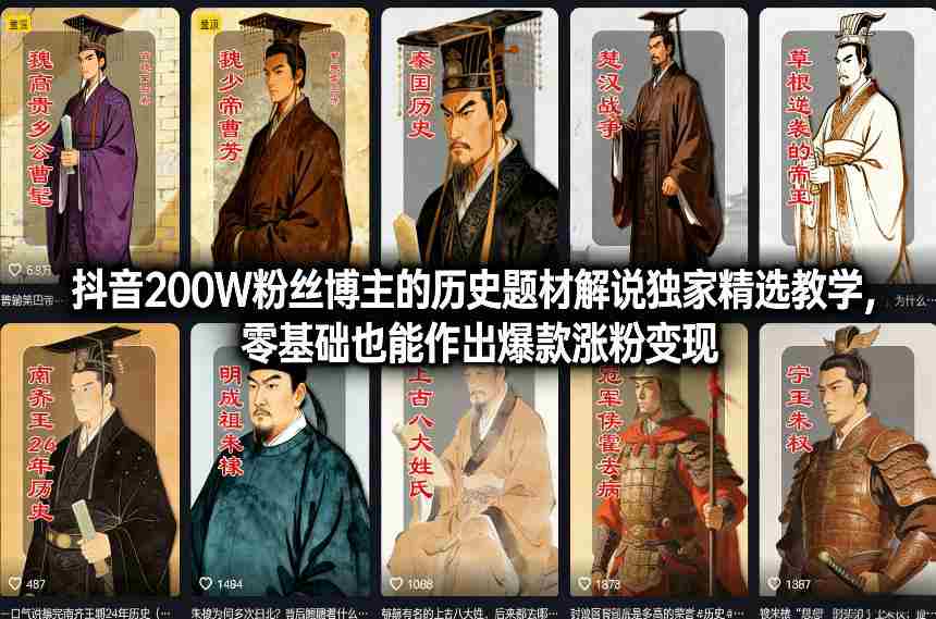 抖音200W粉丝博主的历史题材解说独家精选教学,零基础也能作出爆款涨粉变现