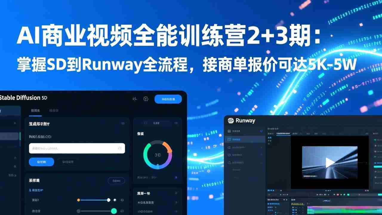 （17235期）AI商业视频全能训练营2+3期：掌握SD到Runway全流程，接商单报价可达5K-5W-副业部