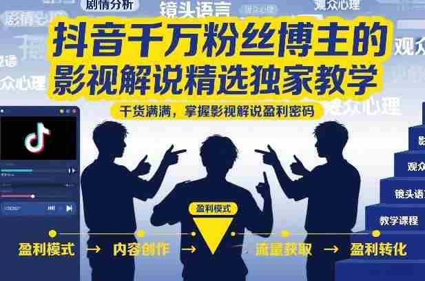 抖音千万粉丝博主的影视解说精选独家教学，干货满满，掌握影视解说盈利密码-副业部