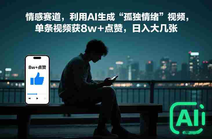 情感赛道,利用AI生成“孤独情绪”视频,单条视频获8w+点赞,日入大几张