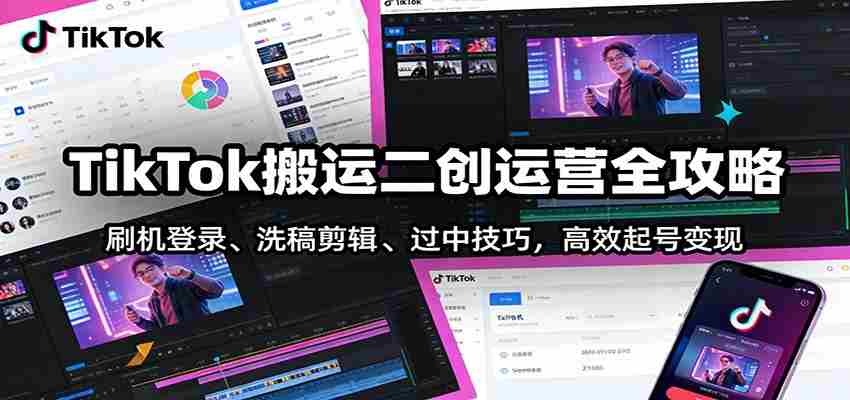 TikTok搬运二创运营全攻略：刷机登录、洗稿剪辑 、过中技巧，高效起号变现-副业部