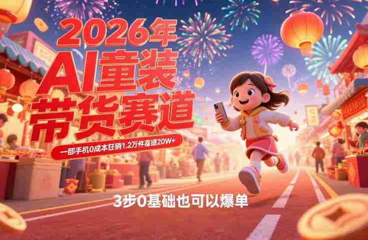 AI童装新春带货赛道，一部手机0成本狂销1.2万件喜提20W+，3步0基础也可以爆单-副业部