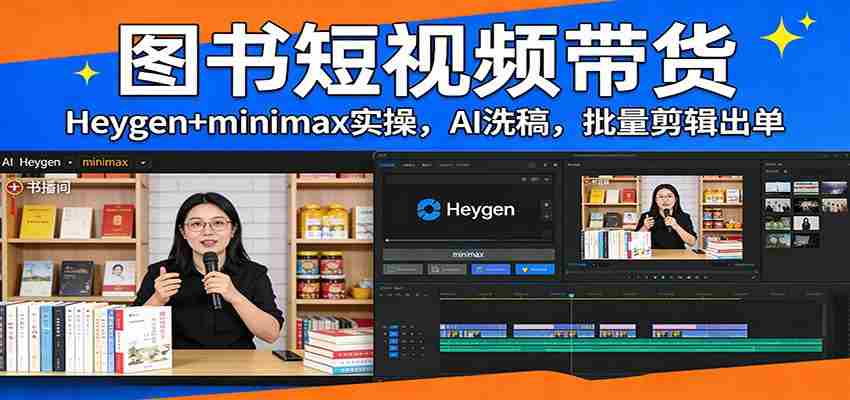 图书短视频带货：Heygen+minimax实操，AI洗稿 ，批量剪辑出单-副业部