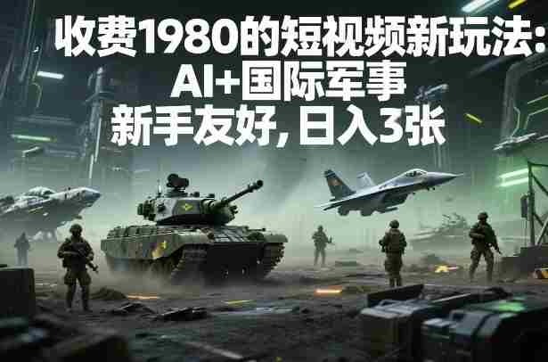 外面收费1980的短视频新玩法：AI+国际军事，新手友好，日入3张+【附详细教程】-副业部