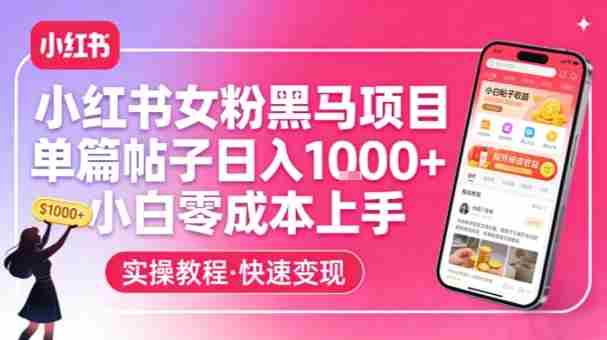 小红书女粉黑马项目，单篇帖子日入1k+，小白零成本上手-副业部