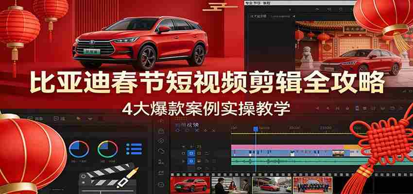 比亚迪春节短视频剪辑全攻略，4大爆款案例实操教学-副业部