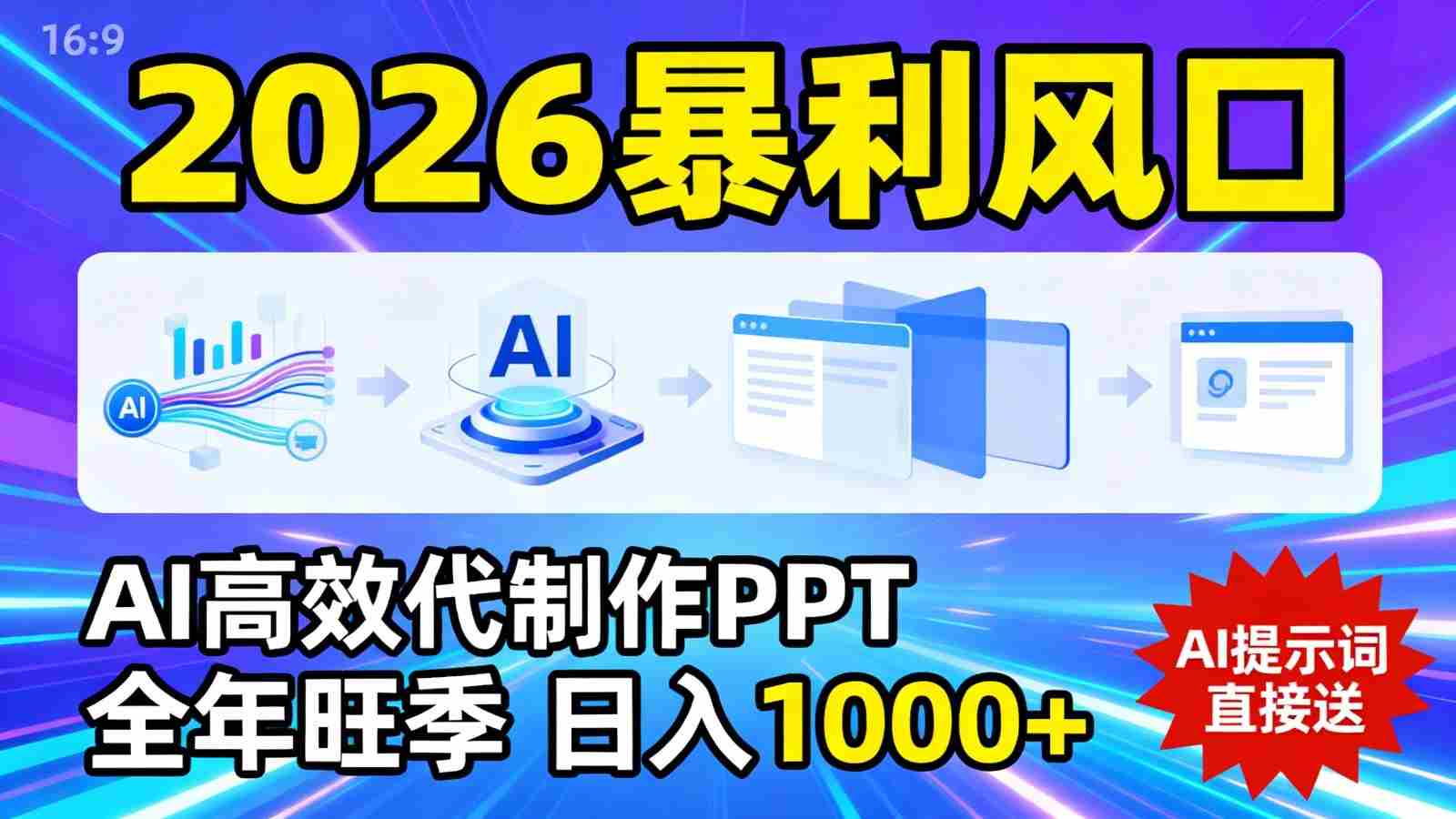 2026暴利！用AI高效代制作 PPT，全年旺季，日入 1000+，提示词直接送！-副业部