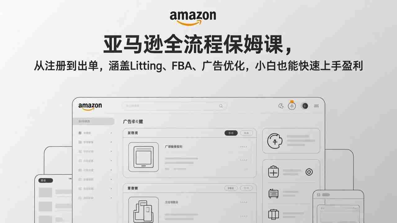 （17293期）亚马逊全流程保姆课，从注册到出单，涵盖Listing、FBA、广告优化，小白也能快速上手盈利-副业部