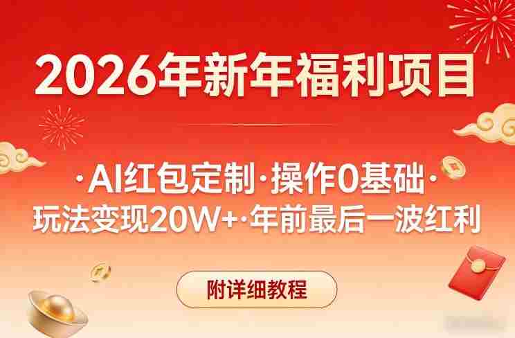 新年福利项目，AI红包定制，操作0基础，玩法变现20W+年前最后一波红利，附详细教程-副业部