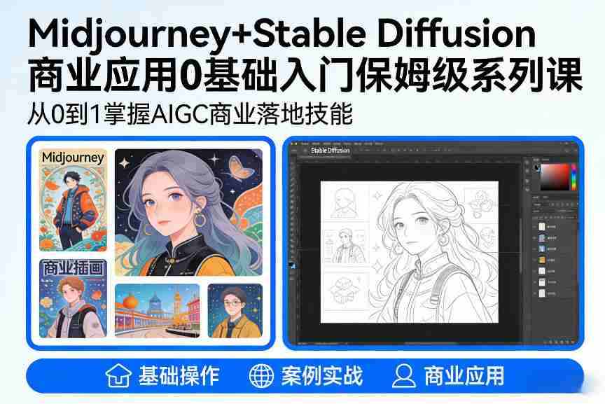 AIGC商业应用Midjourney+Stable Diffusion教程，0基础入门保姆级系列课-副业部