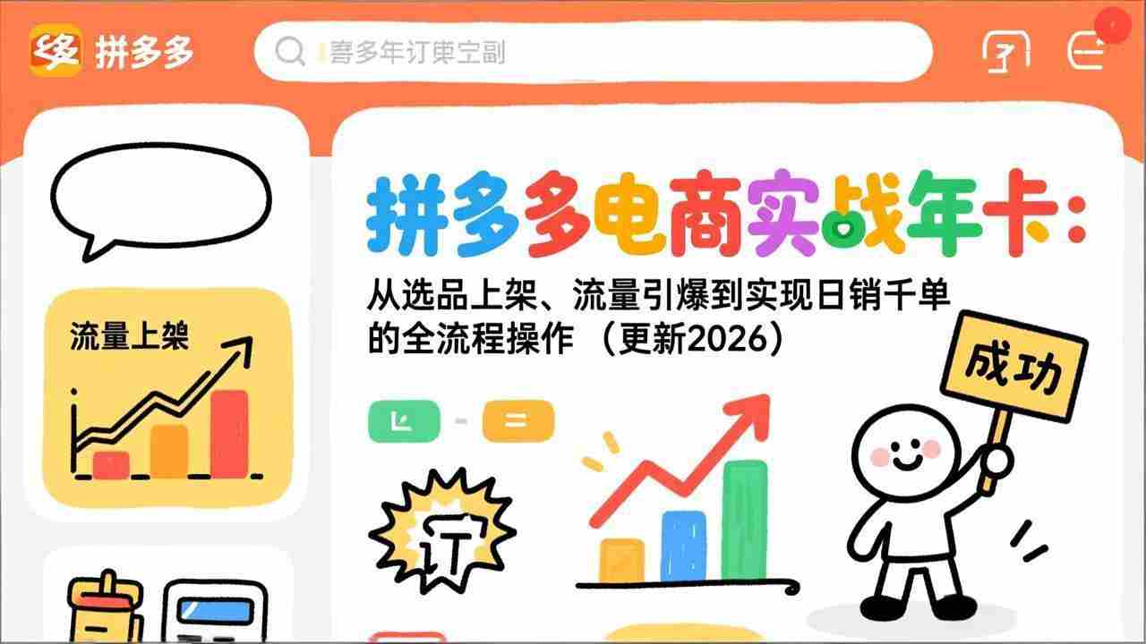 （17823期）拼多多电商实战年卡：从选品上架、流量引爆到实现日销千单的全流程操作（更新2026年3月）-副业部