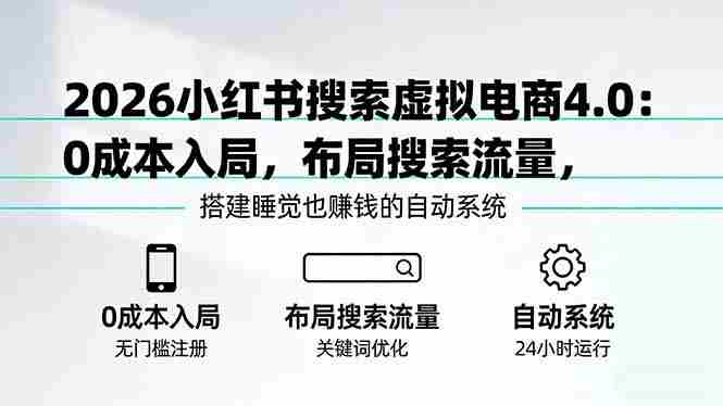 （17659期）2026小红书搜索虚拟电商4.0：0成本入局，布局搜索流量，搭建睡觉也赚钱的自动系统-副业部