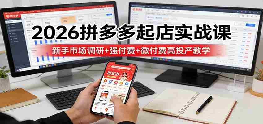 2026拼多多起店实战课:新手市场调研+强付费+微付费高投产教学-副业部