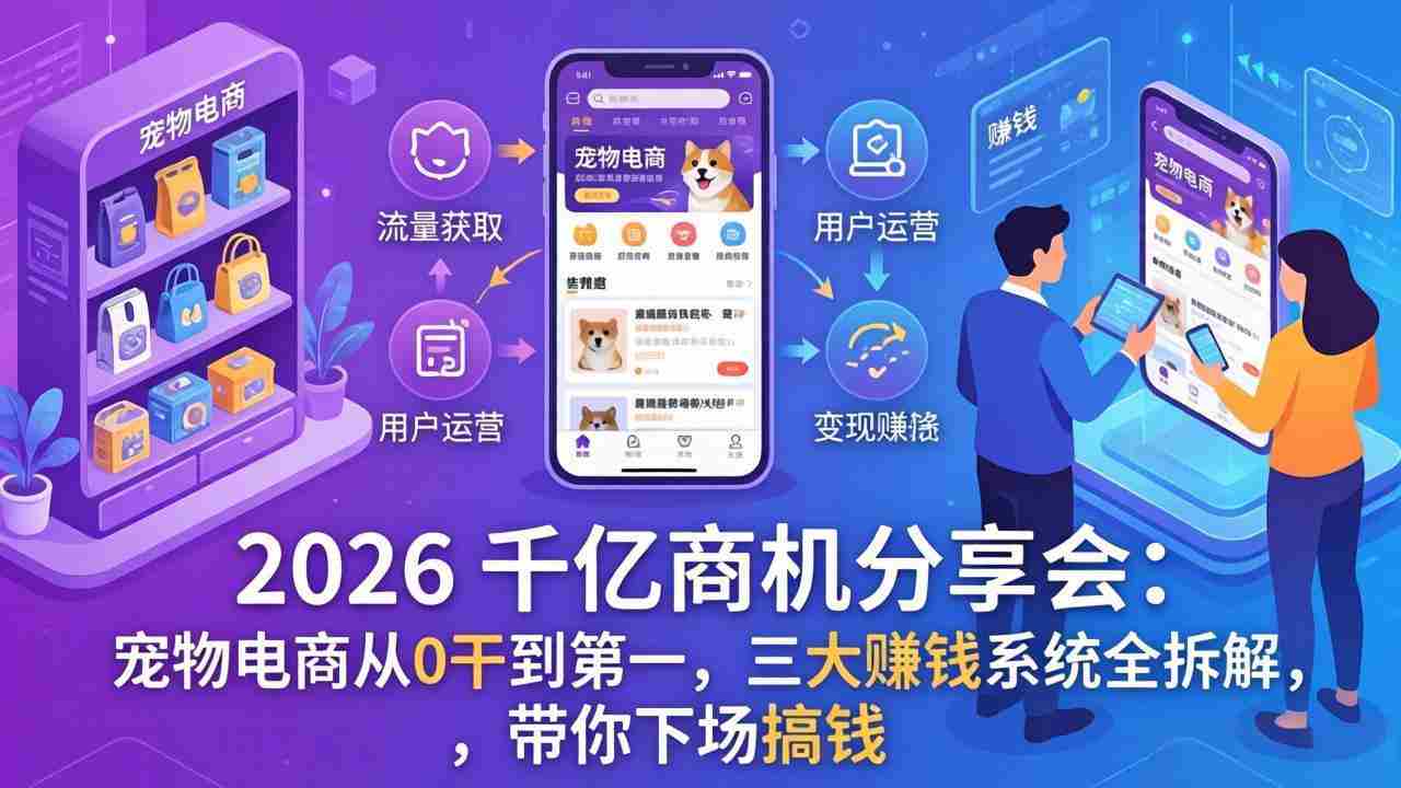 （17726期）2026 千亿商机分享会：宠物电商从0干到第一，三大赚钱系统全拆解，带你下场搞钱-副业部