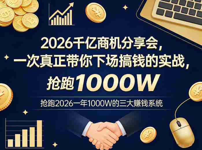 2026千亿商机分享会，一次真正带你下场搞钱的实战，抢跑2026一年1000W的三大賺钱系统-副业部