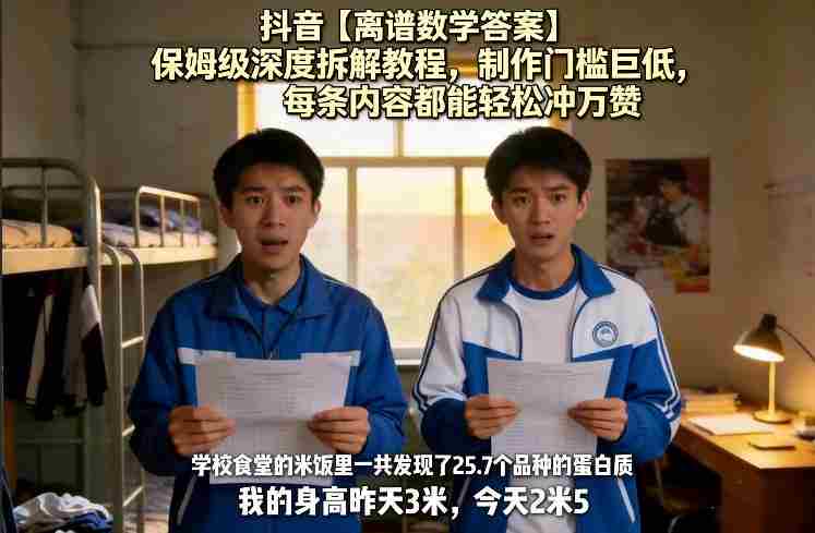抖音【离谱数学答案】保姆级深度拆解教程,制作门槛巨低,每条内容都能轻松冲万赞,附详细步骤