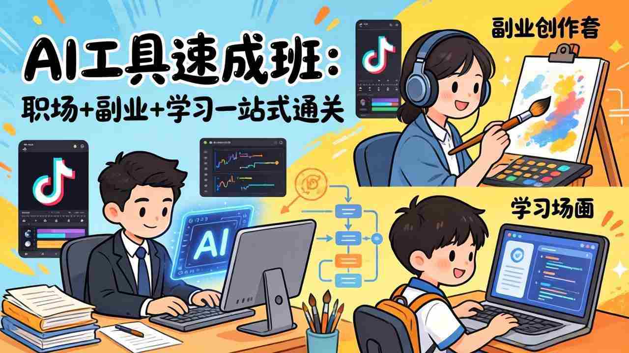 （17650期）AI工具速成班：职场+副业+学习一站式通关，20+爆款类型+剪映技巧+抖音算法，0基础快速上手-副业部