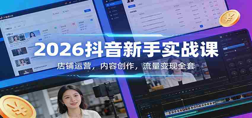 2026抖音新手实战课：店铺运营，内容创作，流量变现全套-副业部