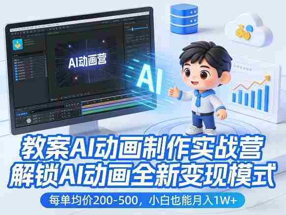教案AI动画制作实战营,解锁AI动画全新变现模式,每单均价200-500,小白也能月入1W+
