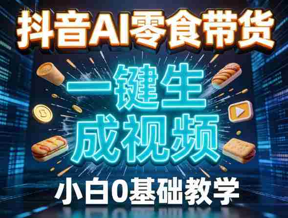 抖音AI零食带货，一键生成视频，小白0基础教学-副业部