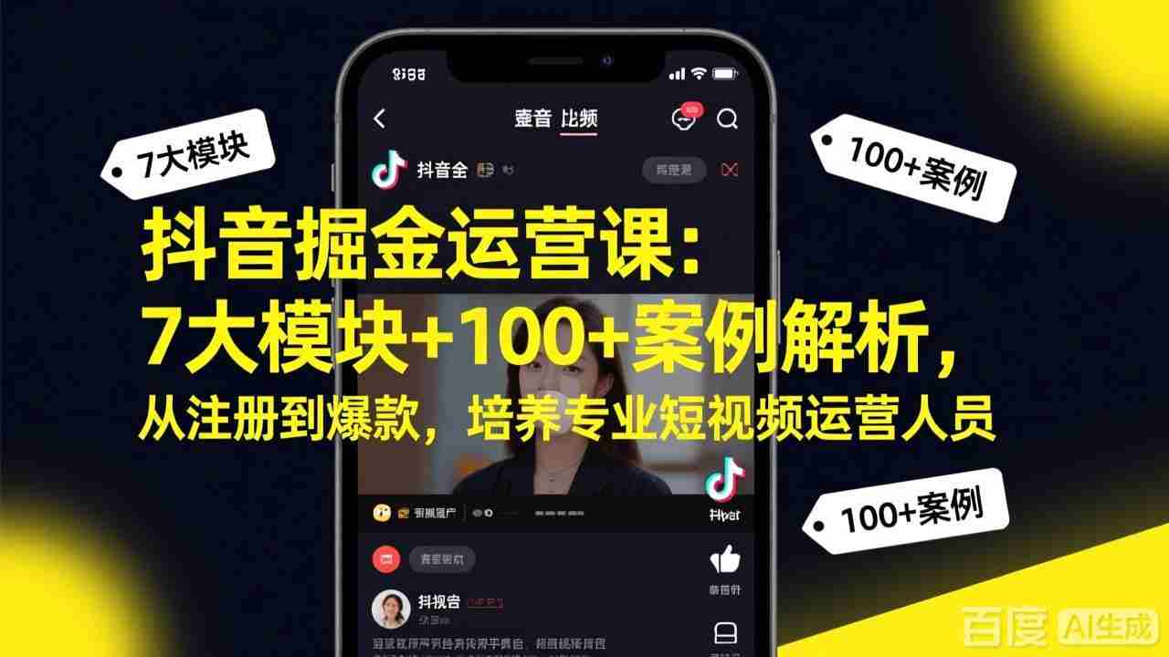 （17573期）抖音掘金运营课：7大模块+100+案例解析，从注册到爆款，培养专业短视频运营人员-副业部
