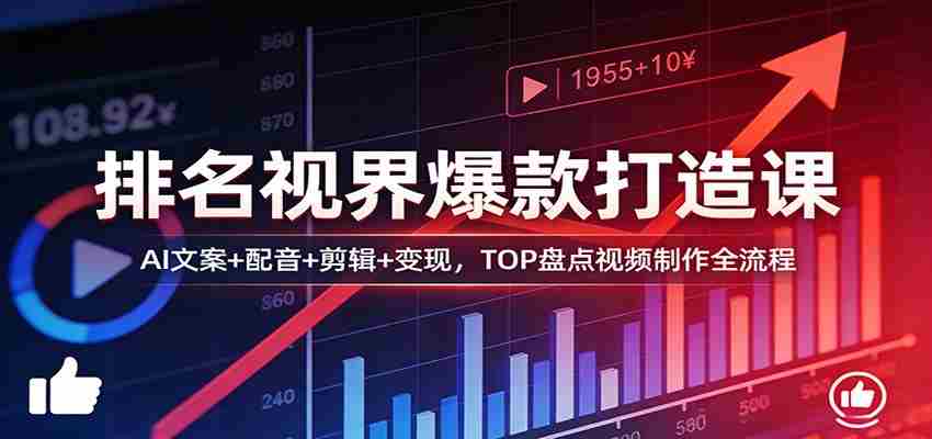 排名视界爆款打造课:AI文案+配音+剪辑+变现,TOP盘点视频制作全流程-副业部