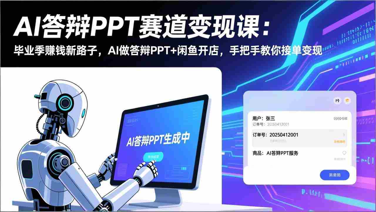 （17546期）AI答辩PPT赛道变现课：毕业季赚钱新路子，AI做答辩PPT+闲鱼开店，手把手教你接单变现-副业部