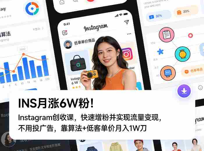 INS月涨6W粉!Instagram创收课,快速增粉并实现流量变现,不用用投广告,靠算法+低客单价月入1W刀