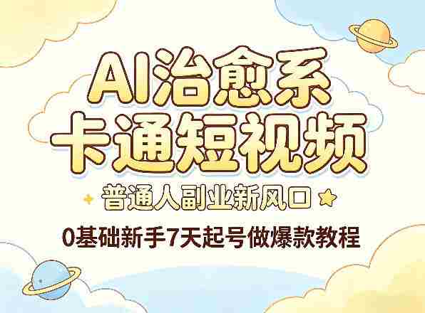AI治愈系卡通短视频，普通人副业新风口，0基础新手7天起号做爆款教程-副业部